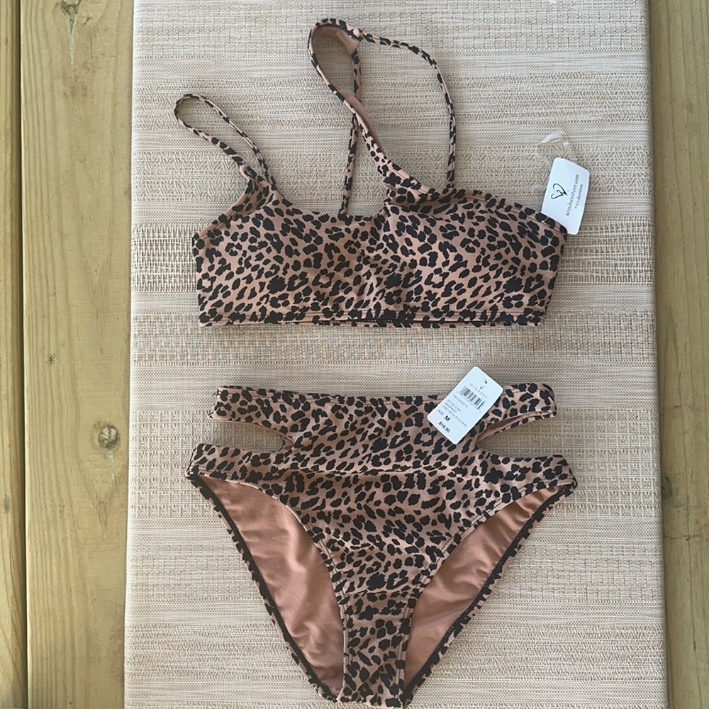 Windsor Leopard Print High-Waist Bikini Set in Tan and Black